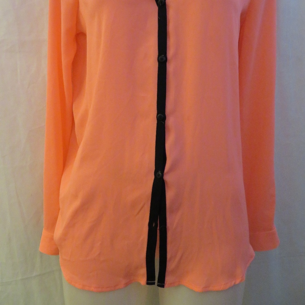 BB DAKOTA NEON PINK BUTTON DOWN SHIRT W/BLACK TRIM - Picture 4 of 7